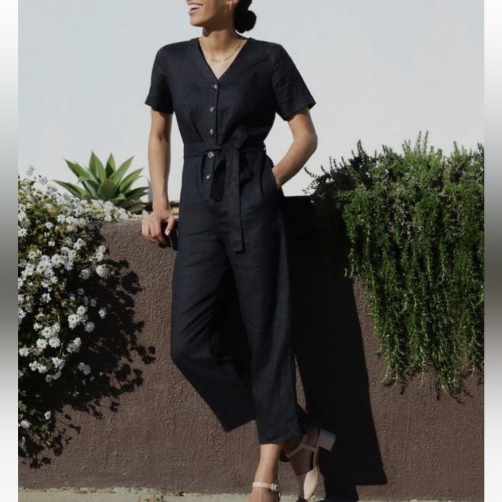 Everlane The Linen Short Sleeve Crop Jumpsuit, Size 6